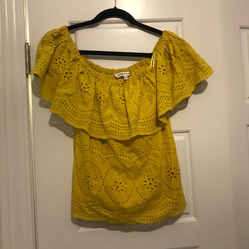 Yellow Lace Off the Shoulder top